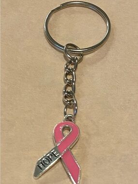 Pink Ribbon HOPE Keychain and earrings - Breast Cancer Awareness